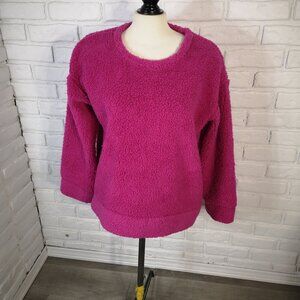 The Original Muk Luks Ladies Size Large Hot Pink Faux Sherpa Sweat Shirt